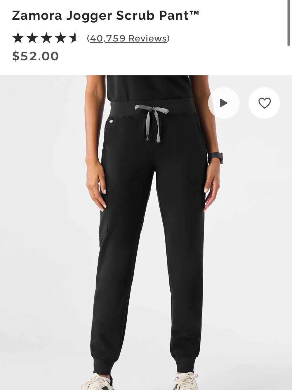 Figs Zamora Jogger Scrub Pant™ - Black with Gray Drawstring